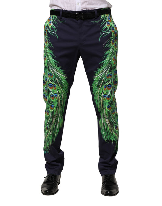 Dolce & Gabbana Multicolor Cotton Peacock Print Pants