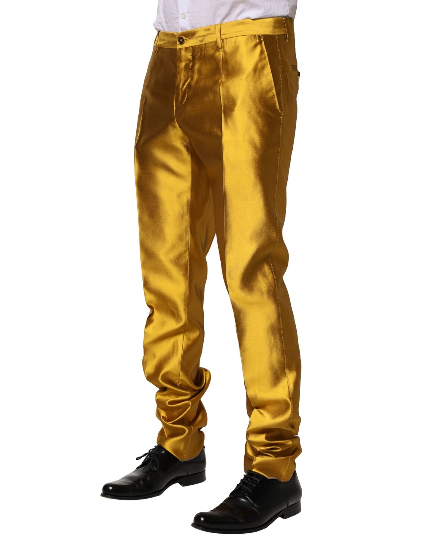 Dolce & Gabbana Yellow Silk Tapered Dress Men Pants