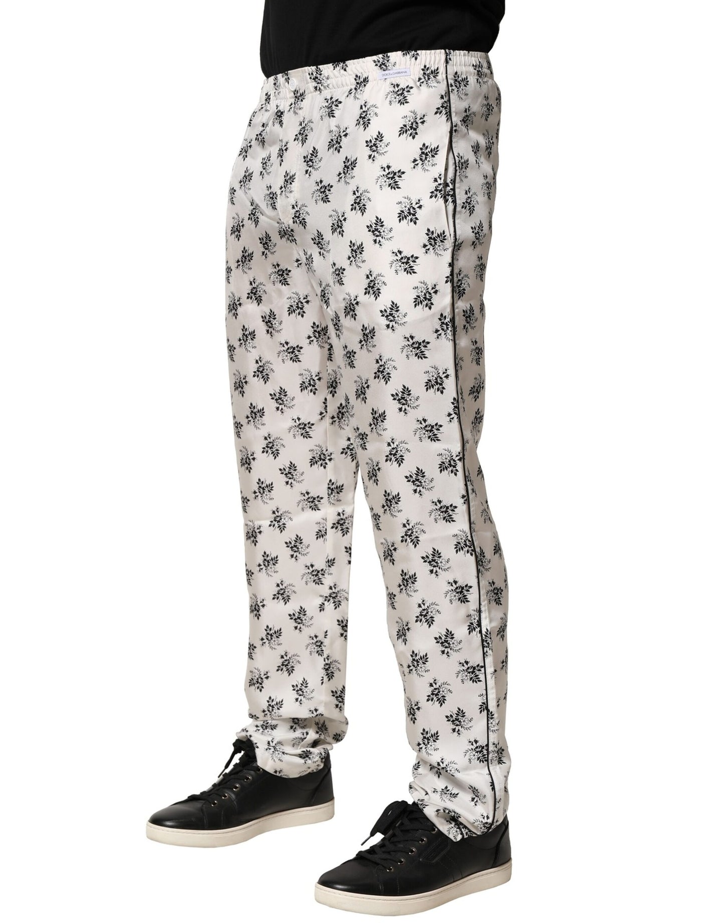 Dolce & Gabbana White Floral Silk Casual Lounge Pants