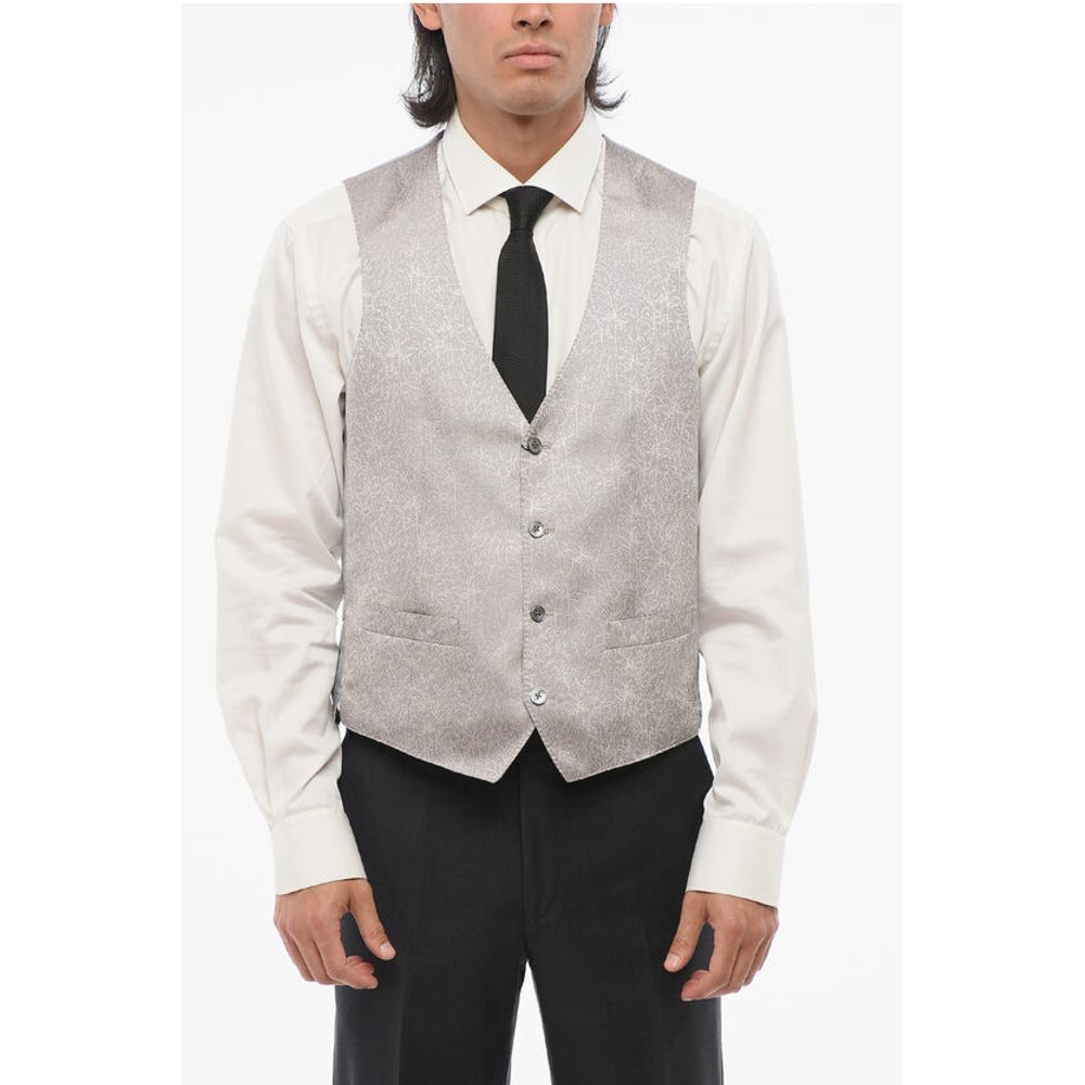 Corneliani Embroidered 4 Buttons ACADEMY Silk Vest With Jetted Pockets