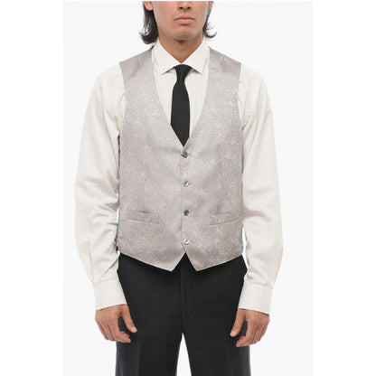 Corneliani Embroidered 4 Buttons ACADEMY Silk Vest With Jetted Pockets