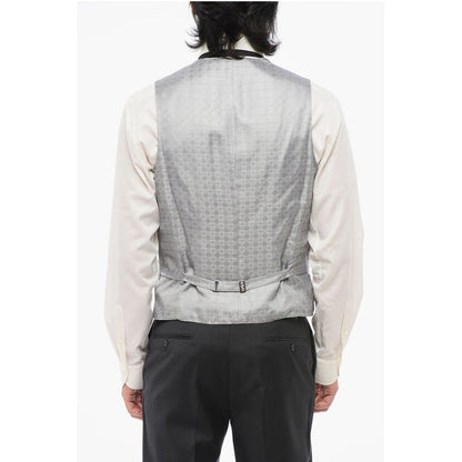 Corneliani Embroidered 4 Buttons ACADEMY Silk Vest With Jetted Pockets