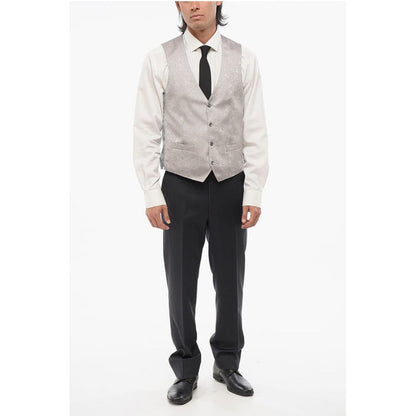 Corneliani Embroidered 4 Buttons ACADEMY Silk Vest With Jetted Pockets