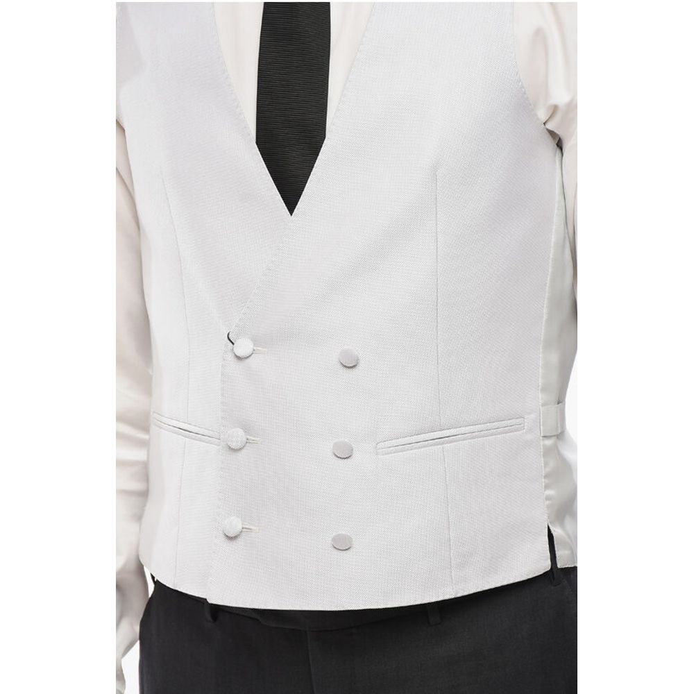 Corneliani CODE Double Breasted Silk Blend Vest With Jetted Pockets