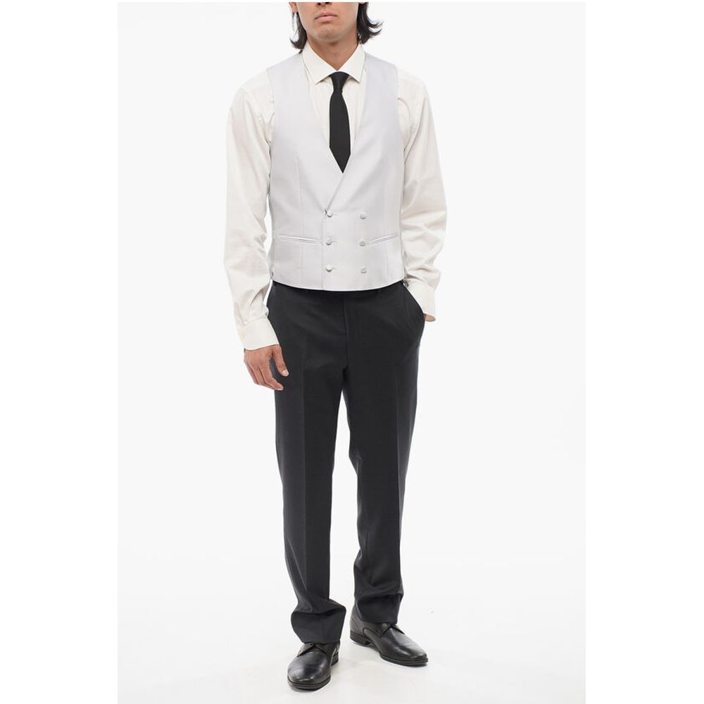 Corneliani CODE Double Breasted Silk Blend Vest With Jetted Pockets