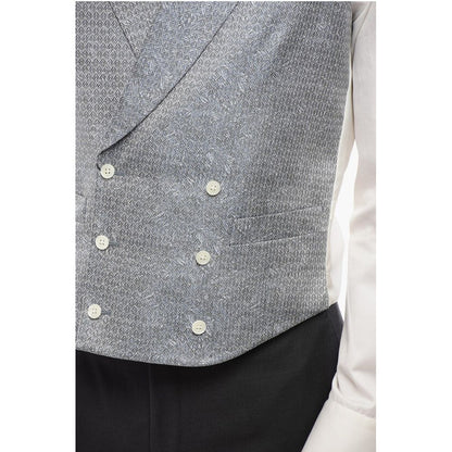 Corneliani CODE Double Breasted Patterned Silk Blend Vest With Peak Lap