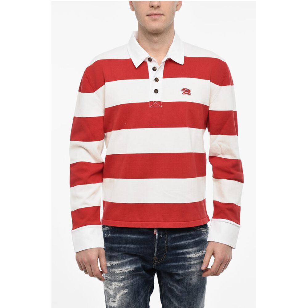 Dsquared² Striped Cotton Sweater with Polo Neck
