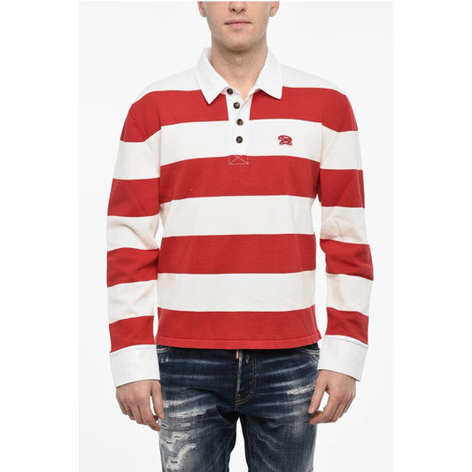 Dsquared² Striped Cotton Sweater with Polo Neck