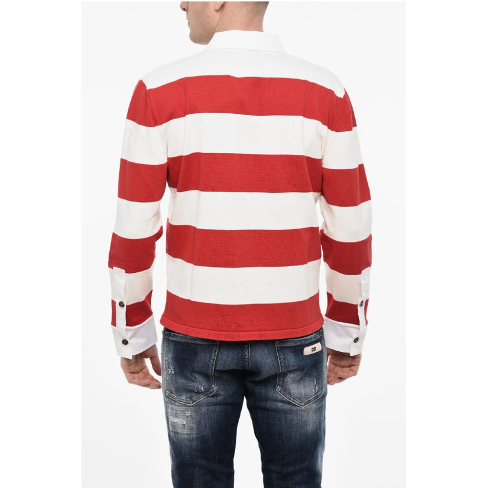 Dsquared² Striped Cotton Sweater with Polo Neck