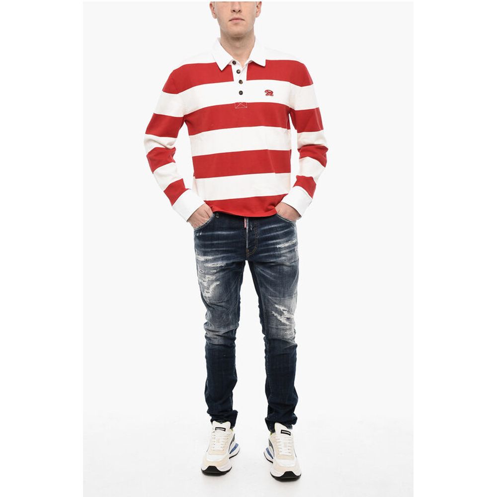 Dsquared² Striped Cotton Sweater with Polo Neck