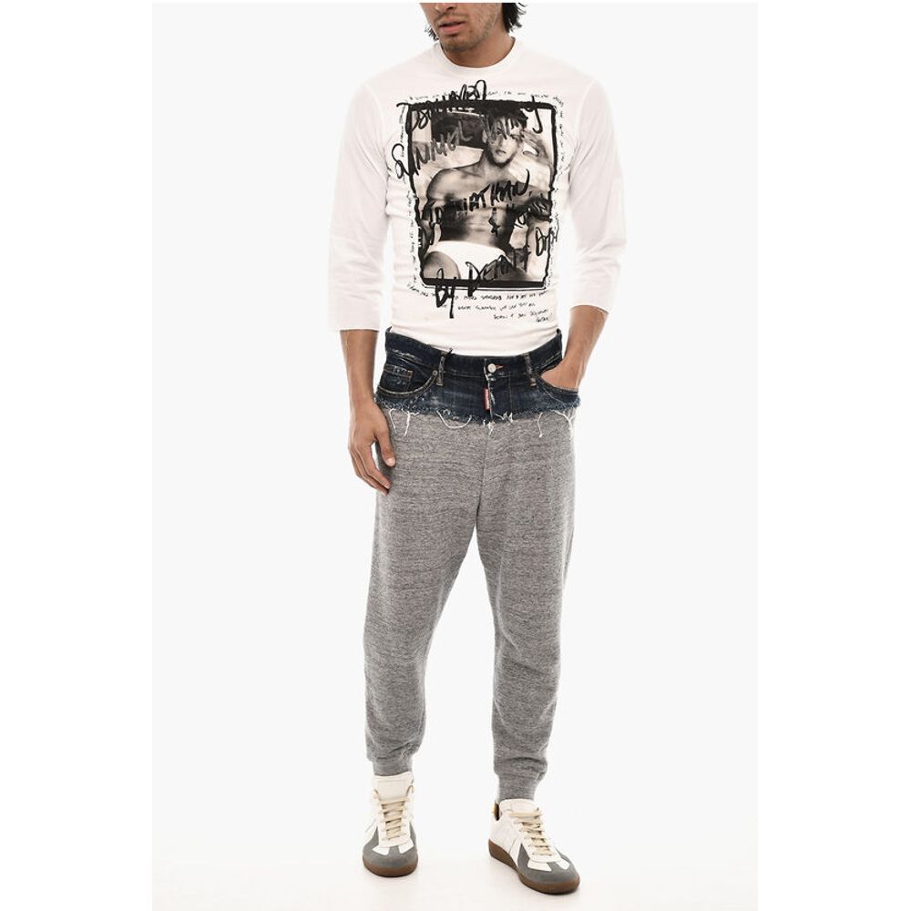 Dsquared² Brushed Cotton Joggers With Denim Detail