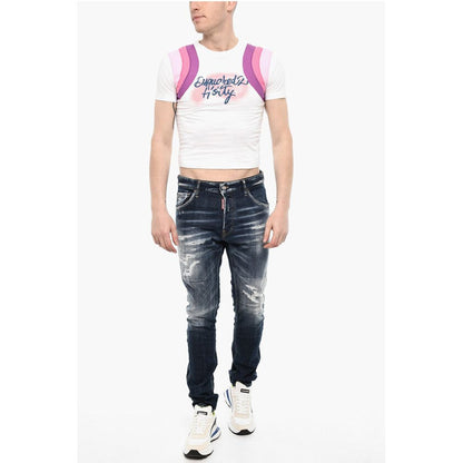 Dsquared² Cropped Crew-neck T-shirt with Contrast Bands