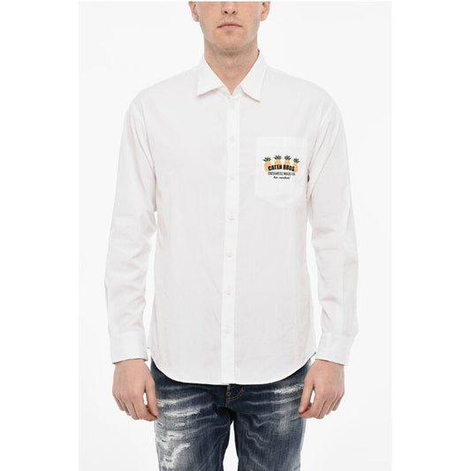Dsquared² Cotton Poplin Shirt With Print Breast Pocket