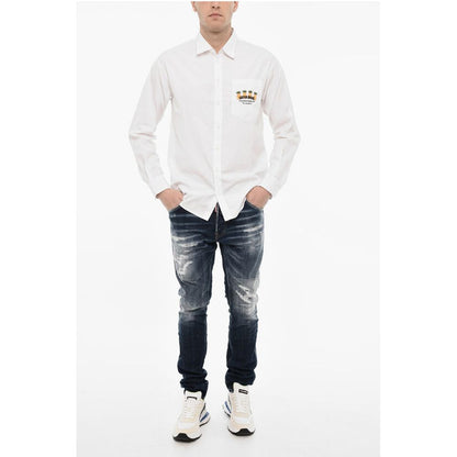 Dsquared² Cotton Poplin Shirt With Print Breast Pocket
