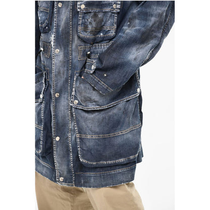 Dsquared² Vintage Effect Denim Parka With Utility Pockets