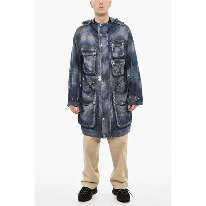 Dsquared² Vintage Effect Denim Parka With Utility Pockets