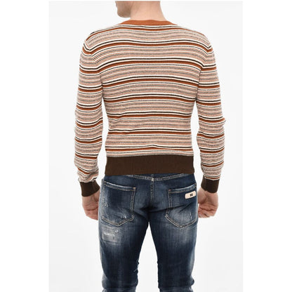 Dsquared² Striped Cotton Blend V-neck Sweater
