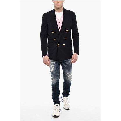 Dsquared² Flap Pockets Double Breasted Blazer with Golden Effect Butto