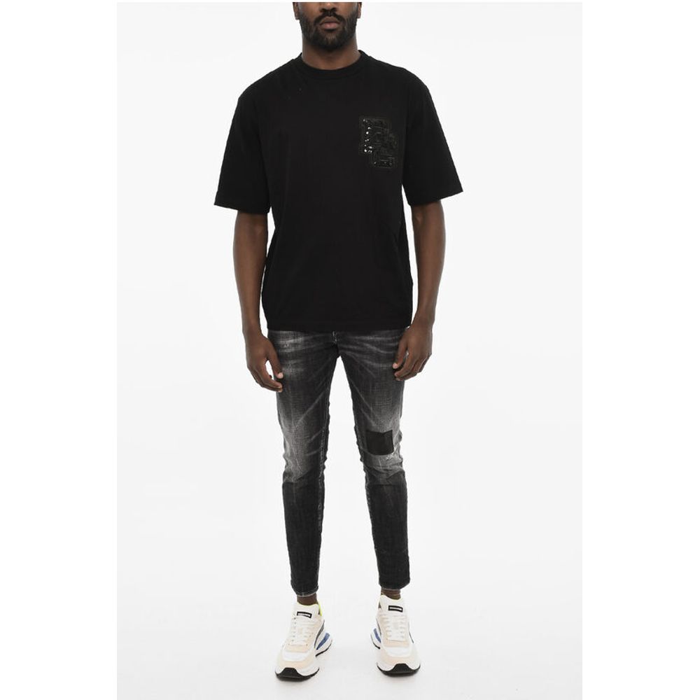 Dsquared² Cotton Crew-neck T-shirt with Sequin Monogram