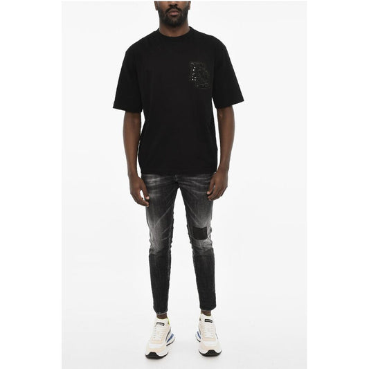 Dsquared² Cotton Crew-neck T-shirt with Sequin Monogram