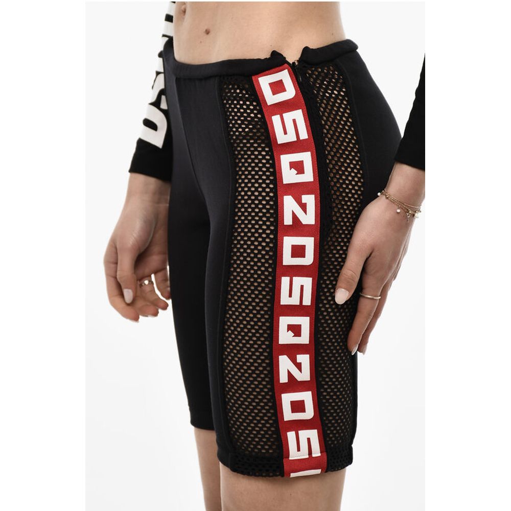 Dsquared² Biker Shorts With Mesh Details And Logoed Band