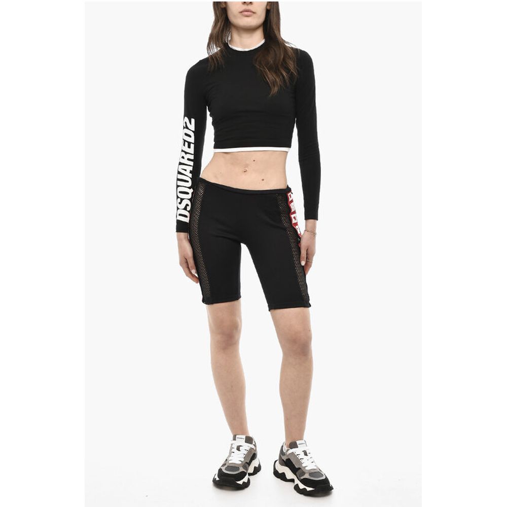 Dsquared² Biker Shorts With Mesh Details And Logoed Band