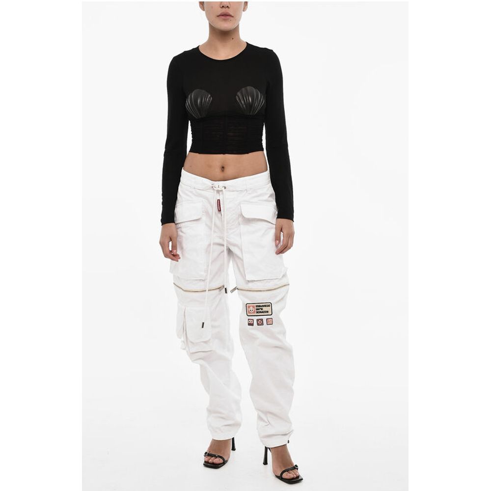 Dsquared² Draped Cropped Top with Embellished Shells
