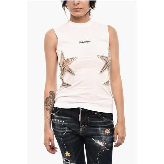 Dsquared² Cotton Crew-Neck Top with Jewels