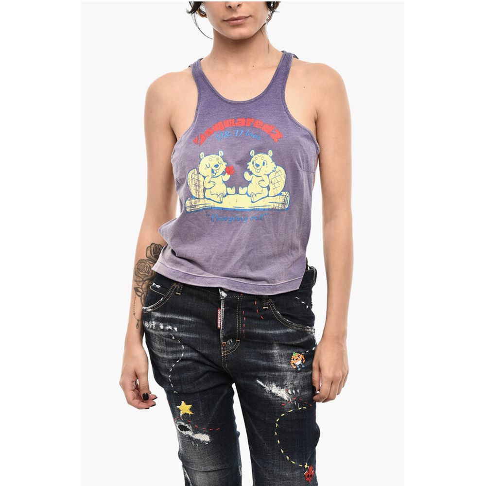 Dsquared² Open Back Cotton Tank Top with Frontal Print