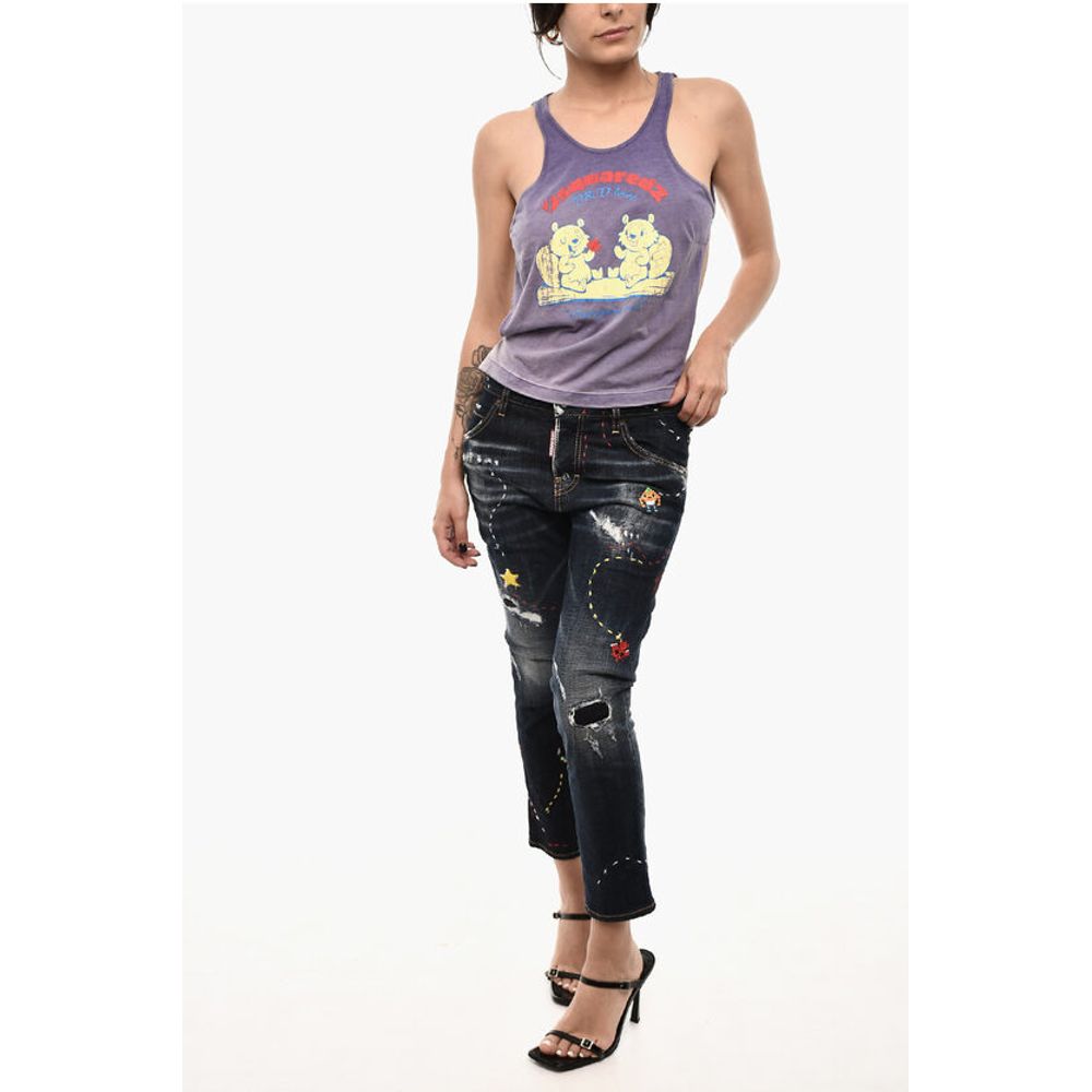 Dsquared² Open Back Cotton Tank Top with Frontal Print