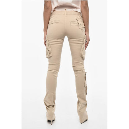 Dsquared² Regular Waist Cotton Twill Cargo Pants with Floral Applicati