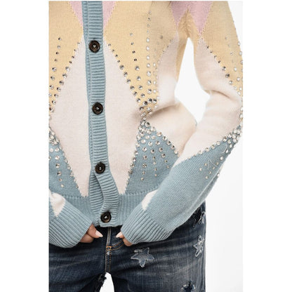Dsquared² Color Block Virgin Wool Cardigan with Jewels