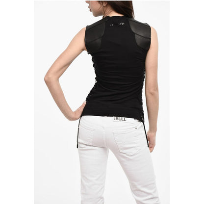 Dsquared² Lace Up Cotton Top With Faux Leather Details