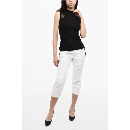 Dsquared² Lace Up Cotton Top With Faux Leather Details