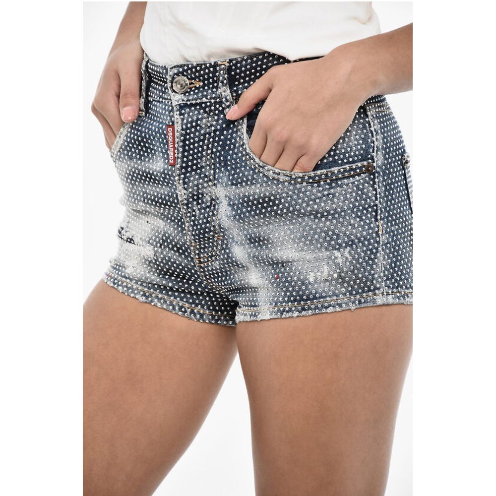 Dsquared² High Waist Vintage Effect Studded Shorts