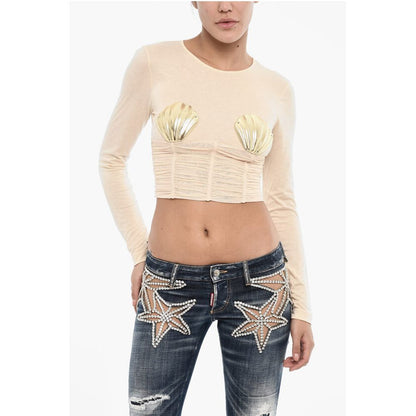 Dsquared² Draped Cropped Top with Embellished Shells
