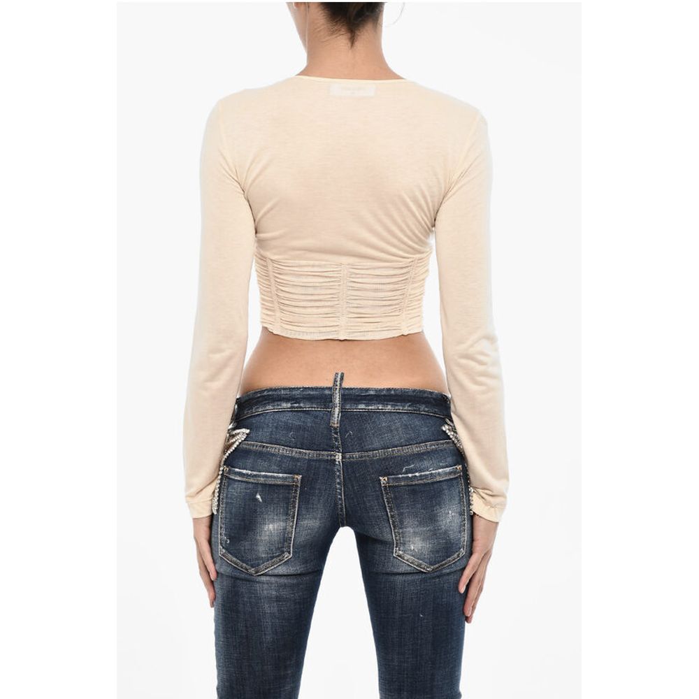Dsquared² Draped Cropped Top with Embellished Shells