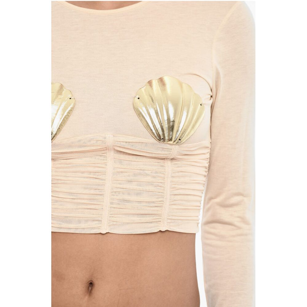 Dsquared² Draped Cropped Top with Embellished Shells