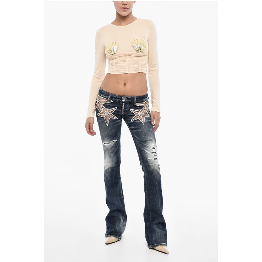 Dsquared² Draped Cropped Top with Embellished Shells