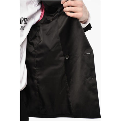 Dsquared² Wool Blend Double Breasted Blazer With Satin Peak Lapel