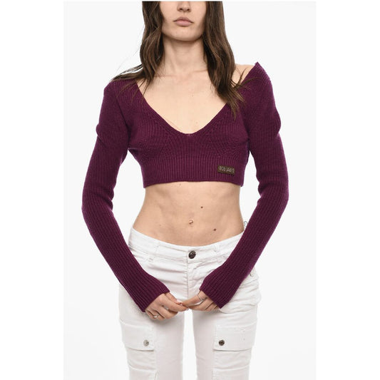 Dsquared² Cropped Long Sleeved Wool Top With Deep Neckline