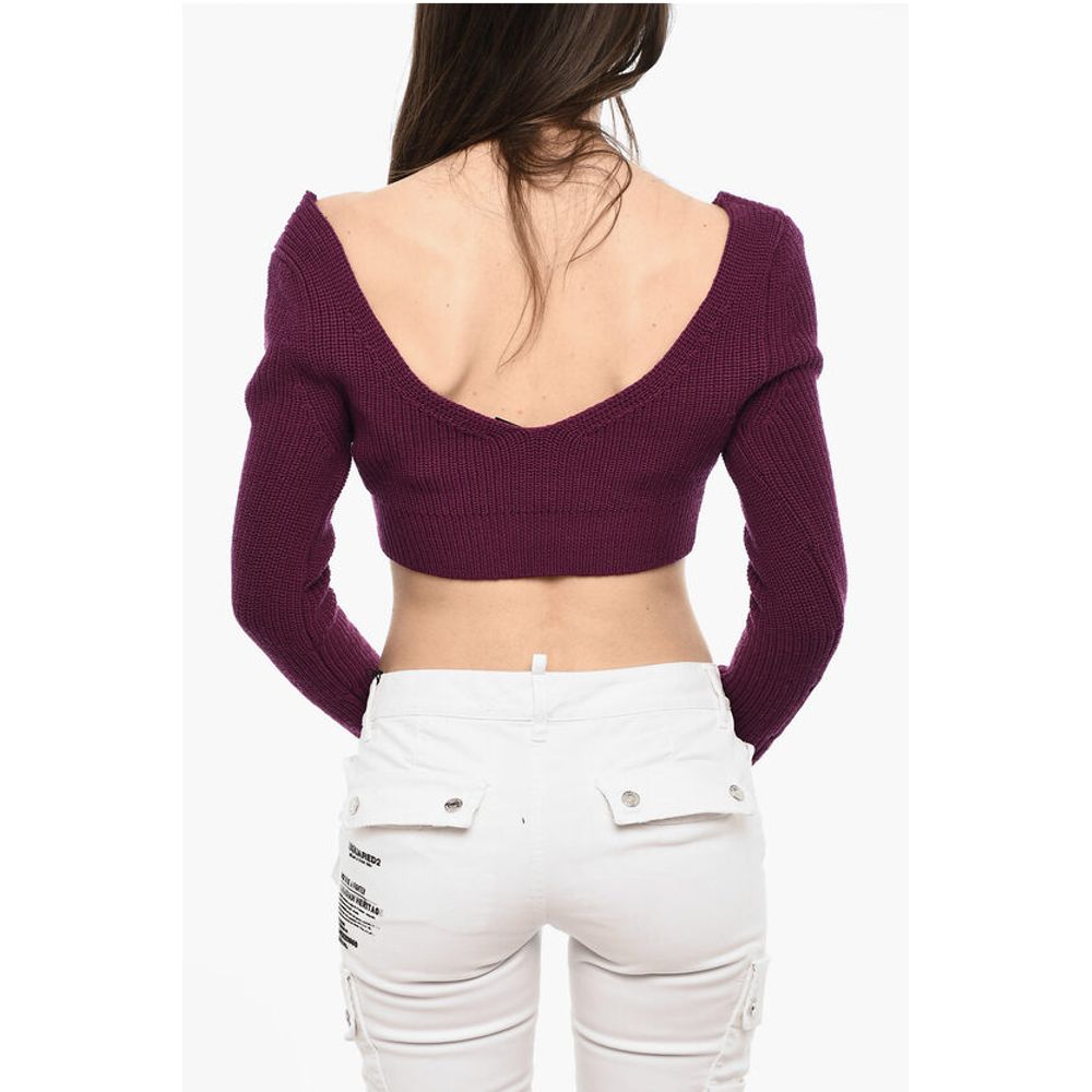 Dsquared² Cropped Long Sleeved Wool Top With Deep Neckline
