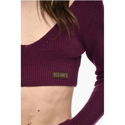 Dsquared² Cropped Long Sleeved Wool Top With Deep Neckline
