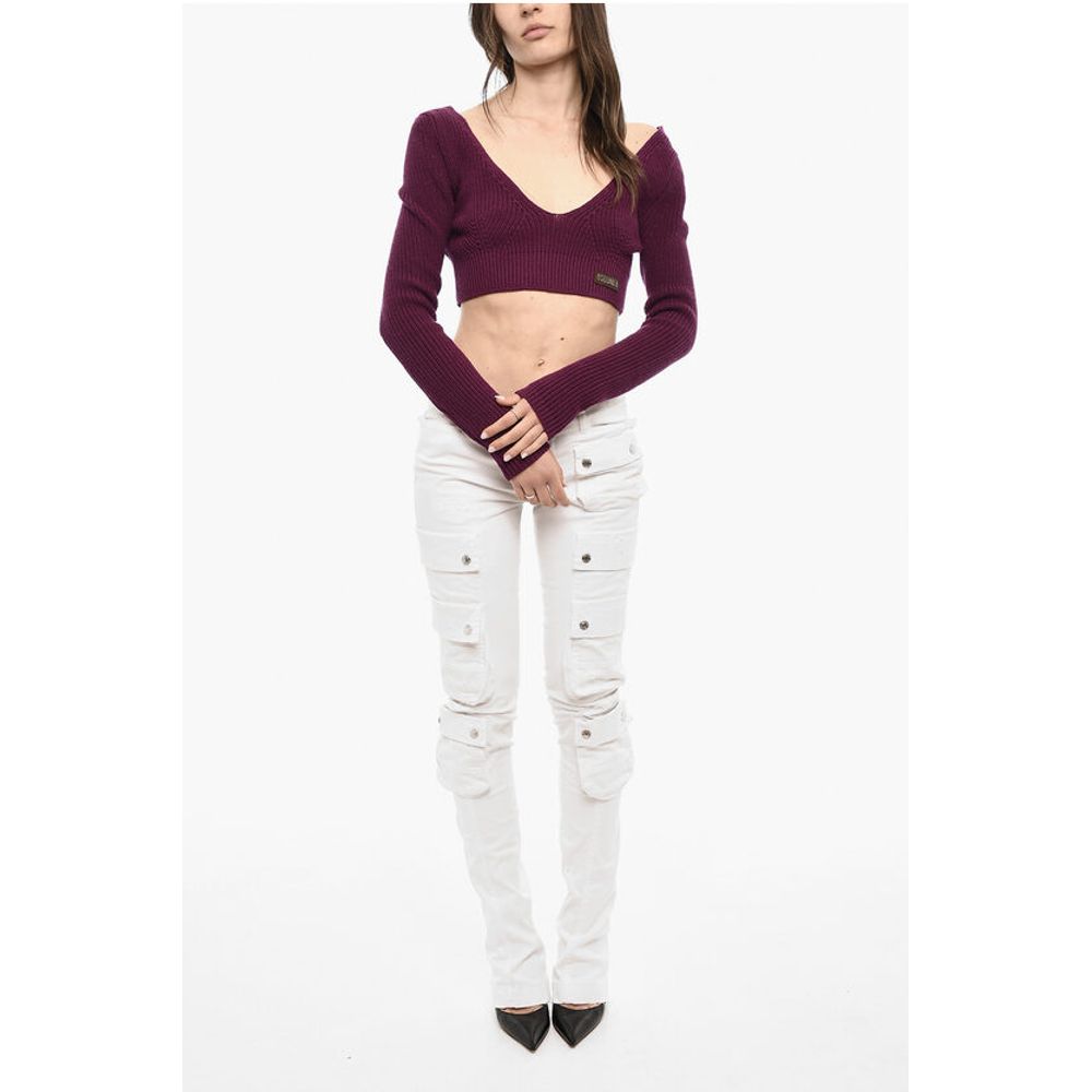 Dsquared² Cropped Long Sleeved Wool Top With Deep Neckline