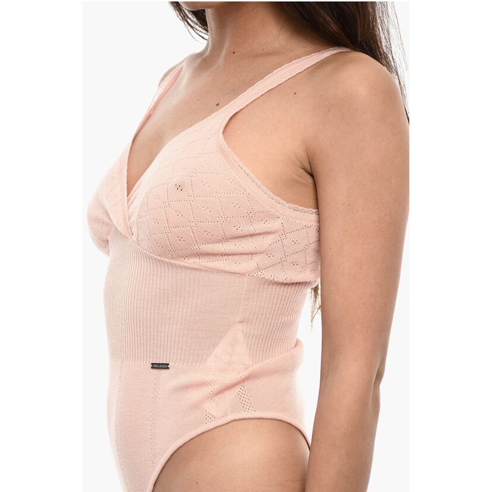 Dsquared² V-Neck Perforated Wool Body With Ribbed Details