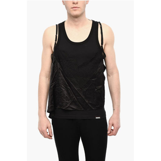 Dsquared² Silk Blend Underwear Tank Top With Lace Hem
