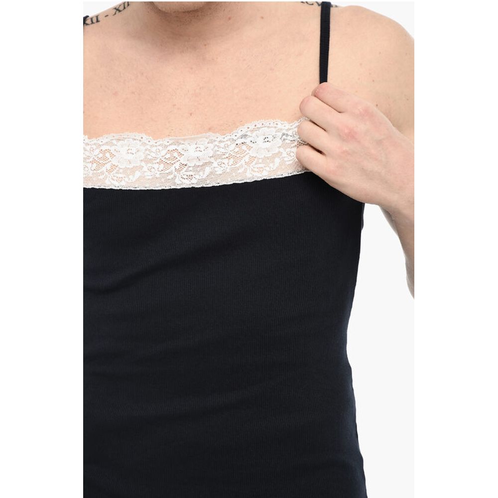 Dsquared² Ribbed Underwear Tank Top With Lace Detail