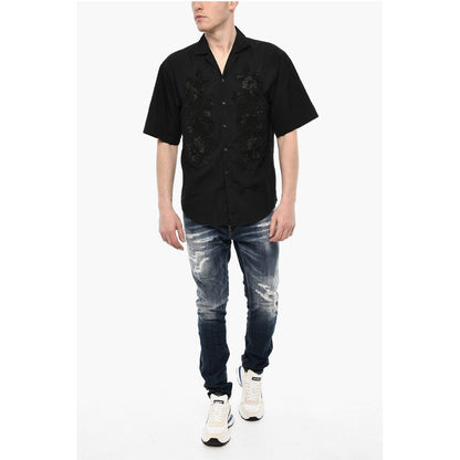 Dsquared² Floral-Motif Short Sleeve Shirt with Rhinestone