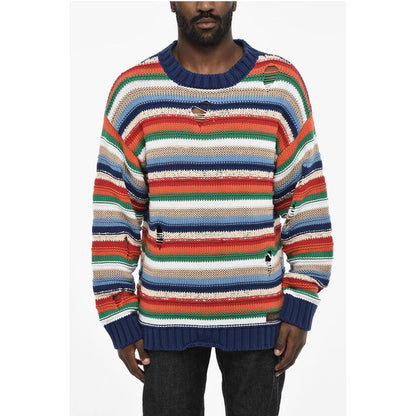 Dsquared² Multicolor Crew-neck Sweater with Distressed Details