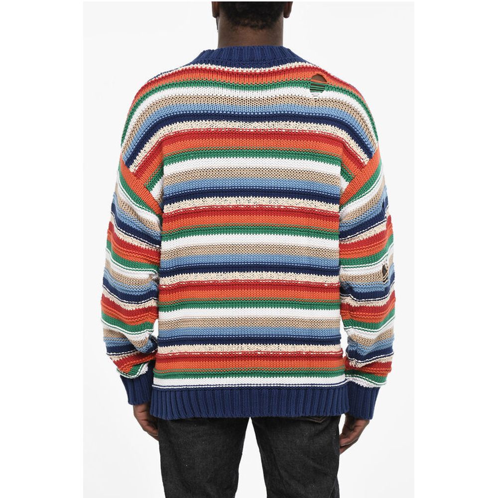 Dsquared² Multicolor Crew-neck Sweater with Distressed Details